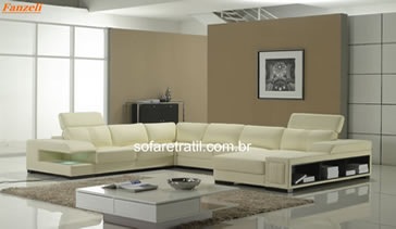 Oferecemos esse Explendido sofá de canto em couro para sua sala ficar Maravilhosa sofa retrátil e reclinável em couro - Confira aqui na SOFÁRETRÁTIL.COM.BR