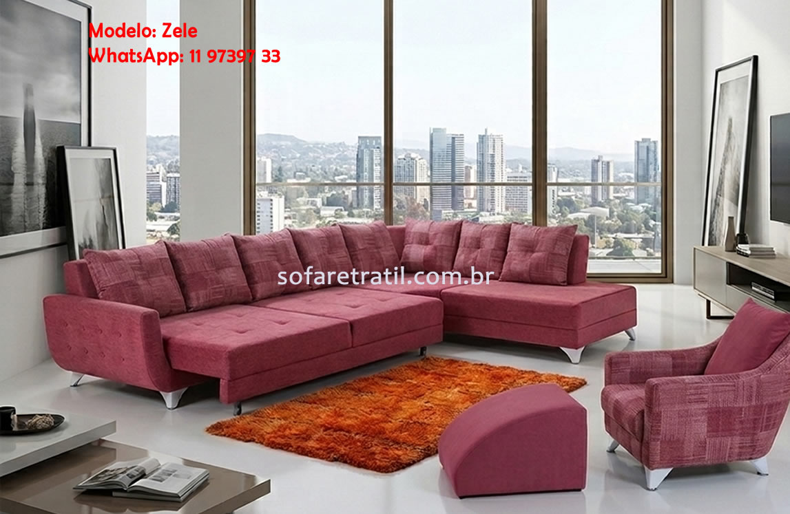 Sala decorada com sofá retrátil cama rose