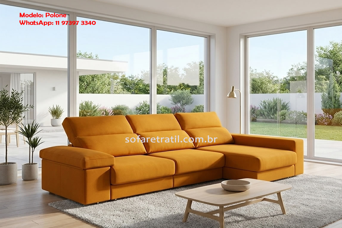 Sofá retrátil amarelo em tecido