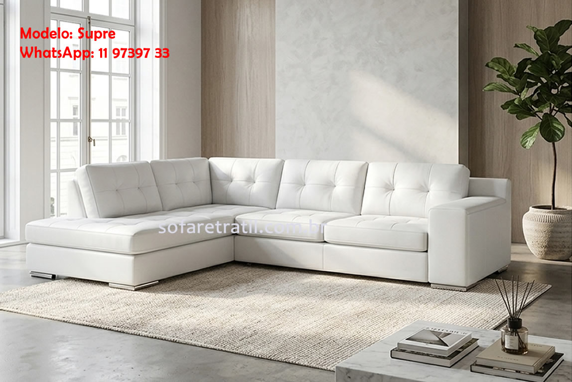 Sofá retrátil com chaise em couro