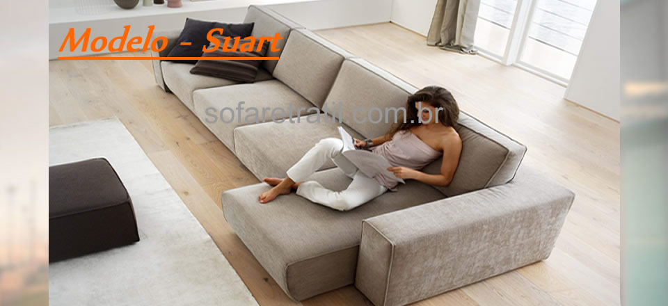 sofa retratil bege suede